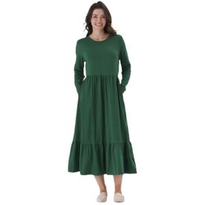 Women’s Long Sleeve Crew Neck A-Line Long Dress With Pockets